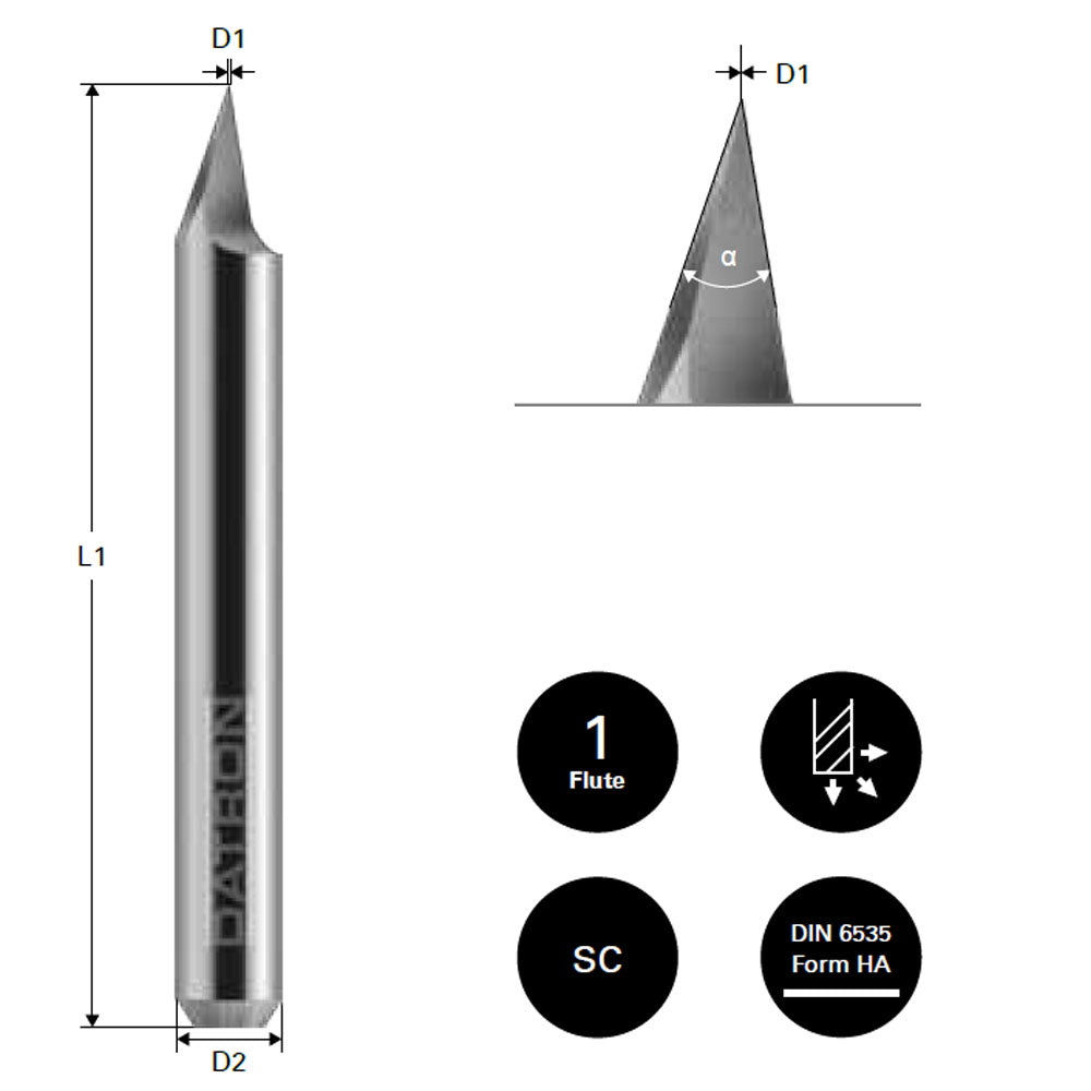 Cumpara acum Freza pentru gravura, Datron 20 grade, 0.1x3.0mm, Datron DG1 0068279 de la Mesterul Minune