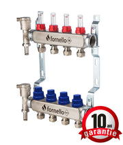 Distribuitor-Colector Fornello, echipat cu debitmetre, robineti si aerisitoare, inox, filet interior, 4 cai, 1