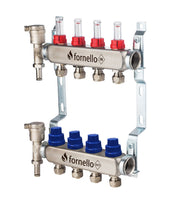 Distribuitor-Colector Fornello, echipat cu debitmetre, robineti si aerisitoare, inox, filet interior, 4 cai, 1