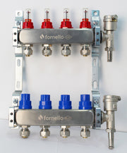 Distribuitor-Colector Fornello, echipat cu debitmetre, robineti si aerisitoare, inox, filet interior, 4 cai, 1