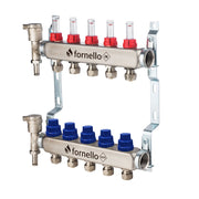 Distribuitor-Colector Fornello, echipat cu debitmetre, robineti si aerisitoare, inox, filet interior, 5 cai, 1