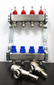 Distribuitor-Colector Fornello, echipat cu debitmetre, robineti si aerisitoare, inox, filet interior, 5 cai, 1