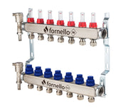 Distribuitor-Colector Fornello, echipat cu debitmetre, robineti si aerisitoare, inox, filet interior, 7 cai, 1