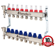 Distribuitor-Colector Fornello, echipat cu debitmetre, robineti si aerisitoare, inox, filet interior, 8 cai, 1