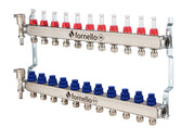 Distribuitor-Colector Fornello, echipat cu debitmetre, robineti si aerisitoare, inox, filet interior, 11 cai, 1