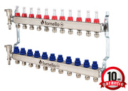 Distribuitor-Colector Fornello, echipat cu debitmetre, robineti si aerisitoare, inox, filet interior, 11 cai, 1
