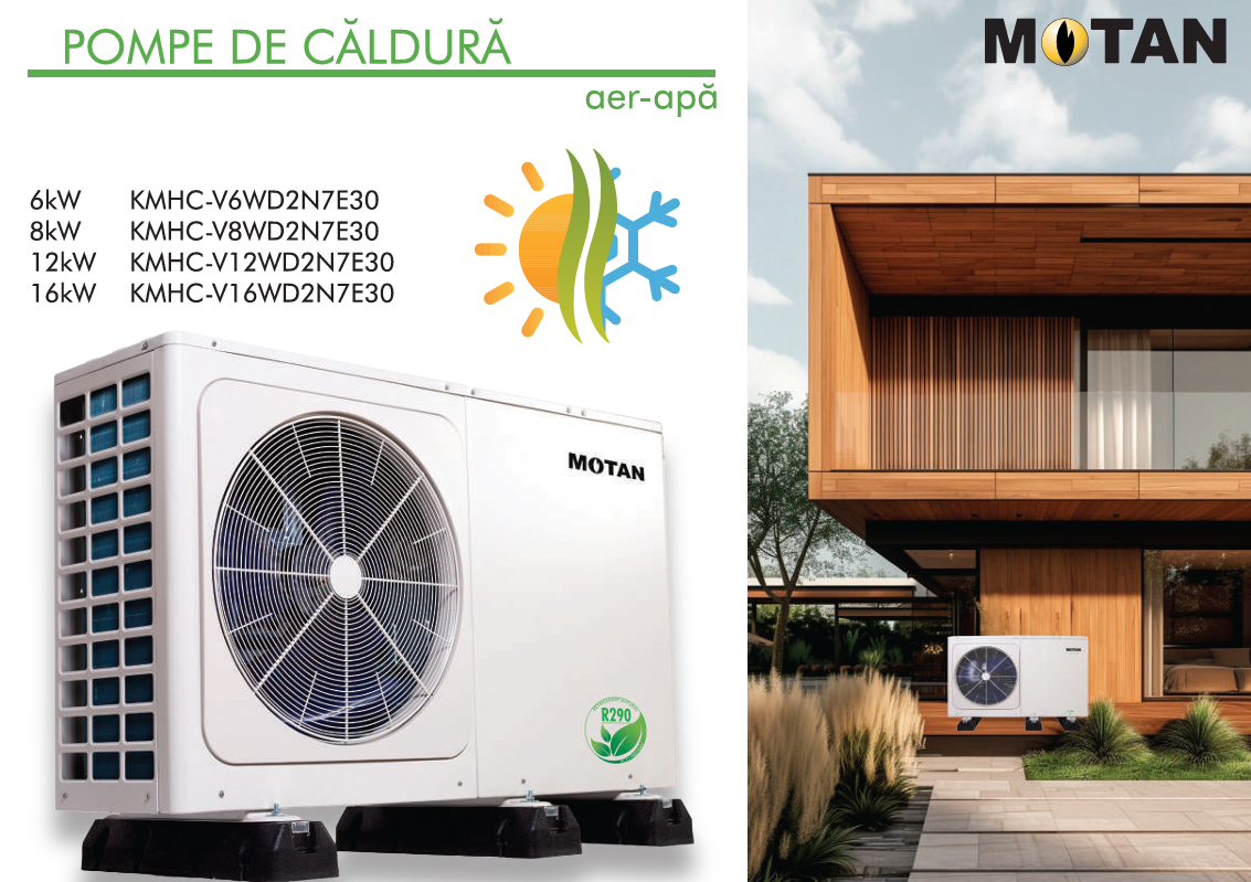 Pompa de caldura aer-apa Motan, monobloc pentru incalzire si racire,