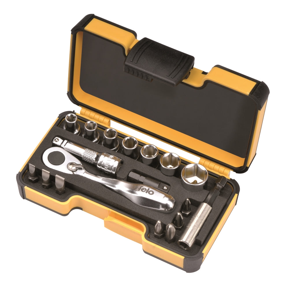Trusa chei tubulare si biti, XS StrongBox, Felo, 1/4", 18 piese