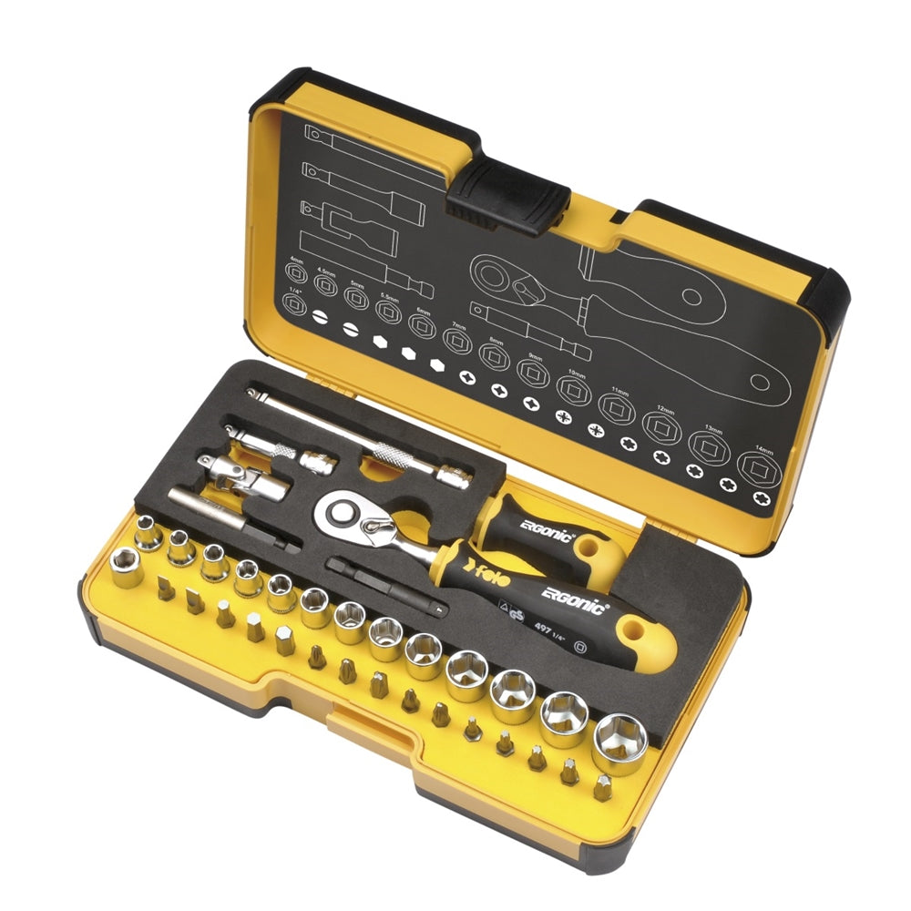 Cumpara acum Trusa chei tubulare si accesorii Felo R-GO XL, 1/4", 36 piese, Felo de la Mesterul Minune