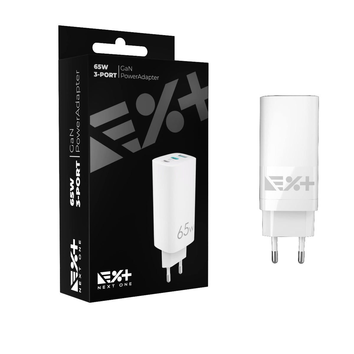 Cumpara Adaptor priza NEXT ONE fast charging cu trei porturi (2x USB-C, 1x USB-A), 65W GaN Charger de la Mesterul Minune