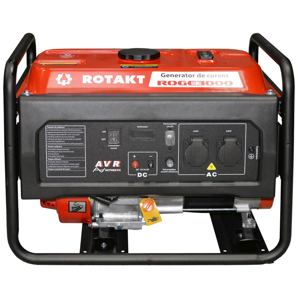 Generator De Curent Pe Benzină Rotakt ROGE3000 3.0 KW, AVR, Voltmetru, Iesire De 12V, Consum de 1,09L/oră