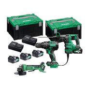Hikoki 36V Cordless Power Tool Set Rotary Hammer + Impact Driver Drill + Angle Grinder | Model : H-C2-DH3628DA-E