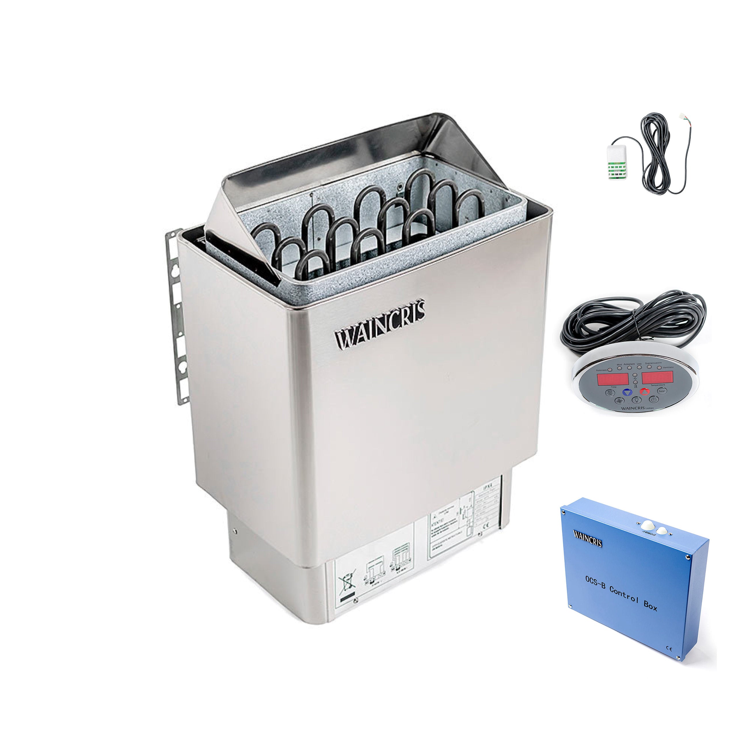 Soba inox sauna privata, incalzitor electric Waincris Lampo 9kW cu panou exterior digital