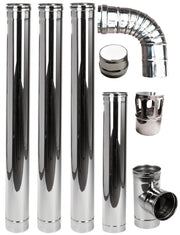 Kit de evacuare (cos de fum) Fornello, INOX, pentru centrale si termoseminee pe peleti, diametru 120 mm, etansare cu garnitura, complet pentru montaj, 3,5 metri lungime