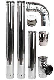 Kit de evacuare (cos de fum) Fornello, INOX, pentru centrale si termoseminee pe peleti, diametru 120 mm, etansare cu garnitura, complet pentru montaj, 2,5 metri lungime