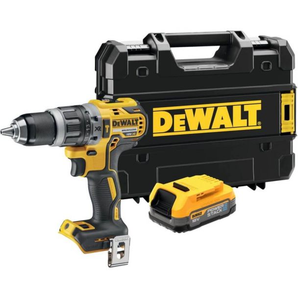 Masina compacta de insurubat si gaurit cu percutie DeWalt DCD796E1T, cu un acumulator POWERSTACK 18V / 1,7Ah in valiza TSTAK