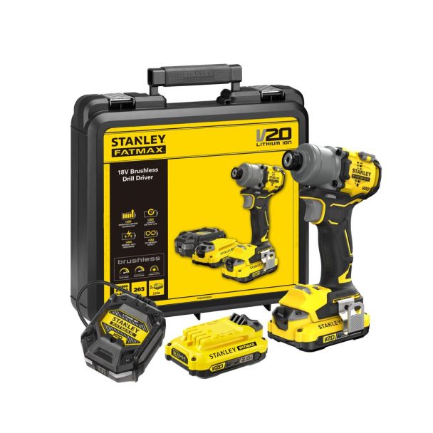 Masina de insurubat cu impact Stanley Fatmax SFMCF830D2K, 18V/2.0Ah, cuplu maxim 203 Nm, 2 acumulatori, incarcator si valiza de transport