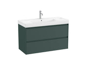 Mobilier baie cu două sertare și lavoar cu orificiu central pentru baterie, Roca Ona, Matt Green, cu polițe stânga-dreapta, 100 cm, A851693513