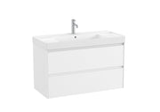 Mobilier baie cu două sertare și lavoar cu orificiu central pentru baterie, Roca Ona, Matt White, cu polițe stânga-dreapta, 100 cm, A851693509