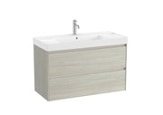 Mobilier baie cu două sertare și lavoar cu orificiu central pentru baterie, Roca Ona, Light Oak, cu polițe stânga-dreapta, 100 cm, A851693512