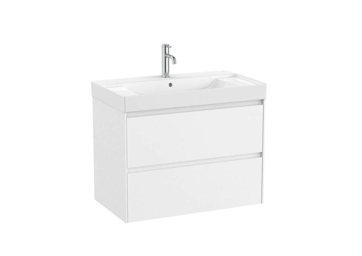 Mobilier baie cu două sertare și lavoar cu orificiu central pentru baterie, Roca Ona, Matt White, 80 cm, A851691509