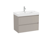 Mobilier baie cu două sertare și lavoar cu orificiu central pentru baterie, Roca Ona, Sand Grey, 80 cm, A851691510