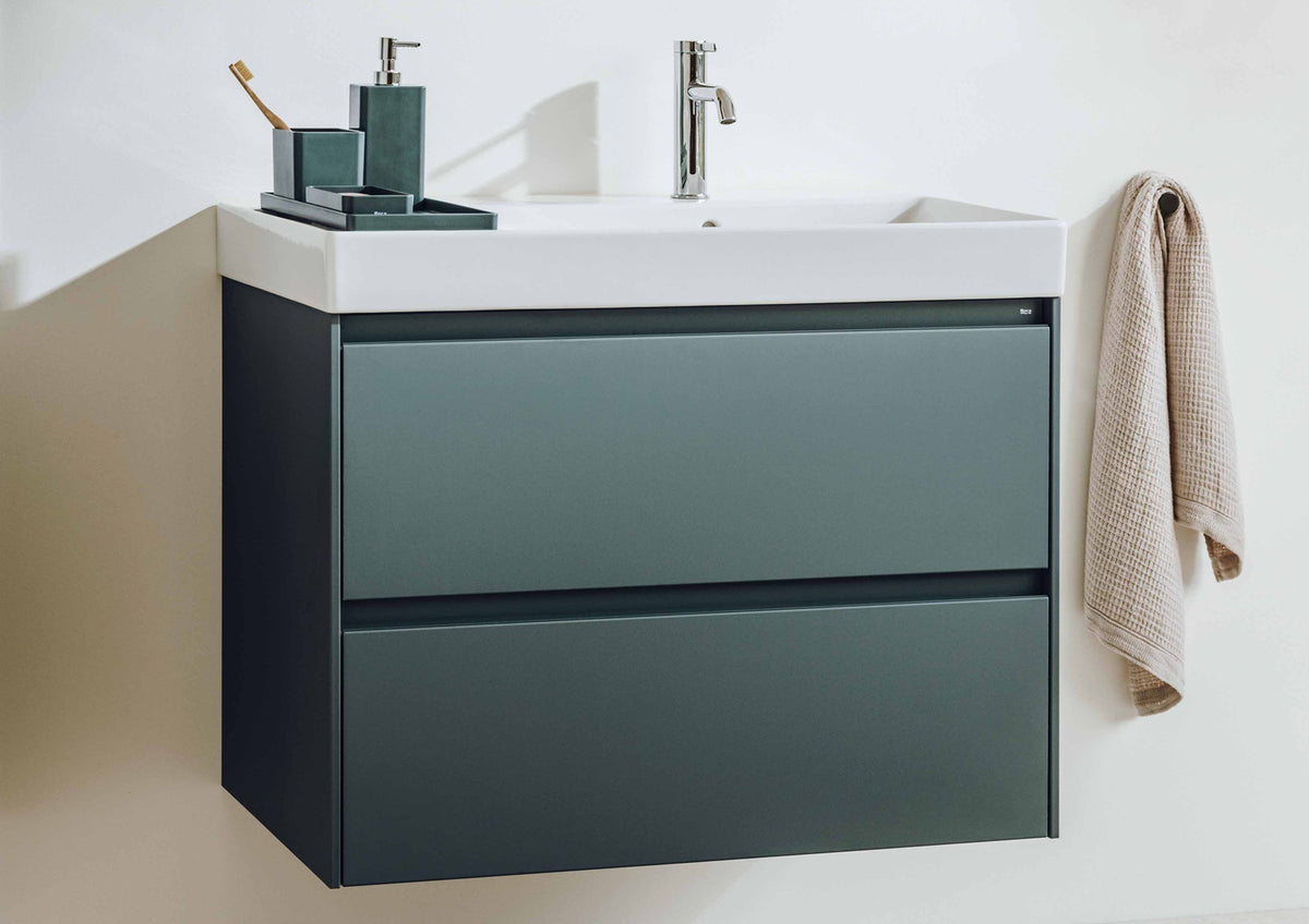 Mobilier baie cu două sertare și lavoar pe dreapta, Roca Ona, Matt Green, 80 cm, A851690513
