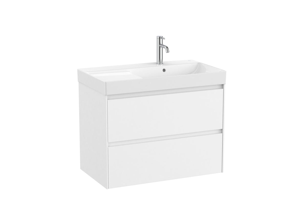 Mobilier baie cu două sertare și lavoar pe dreapta, Roca Ona, Matt White, 80 cm, A851690509