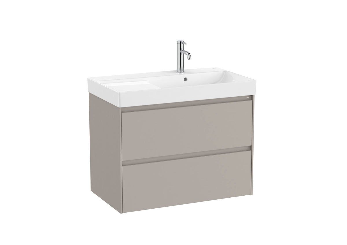 Mobilier baie cu două sertare și lavoar pe dreapta, Roca Ona, Sand Grey, 80 cm, A851690510