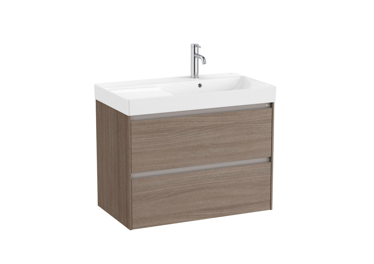 Mobilier baie cu două sertare și lavoar pe dreapta, Roca Ona, Dark Elm, 80 cm, A851690511