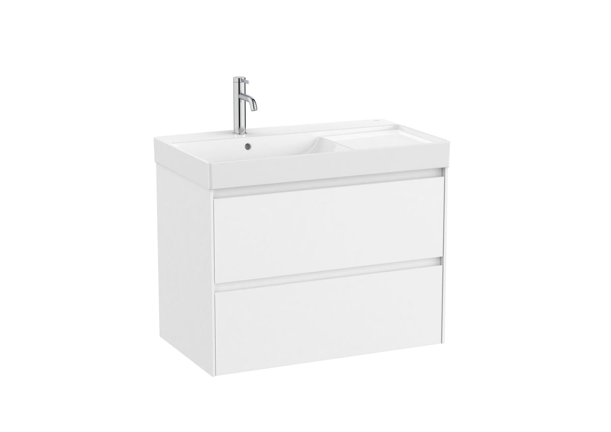 Mobilier baie cu două sertare și lavoar pe stânga, Roca Ona, Matt White, 80 cm, A851692509