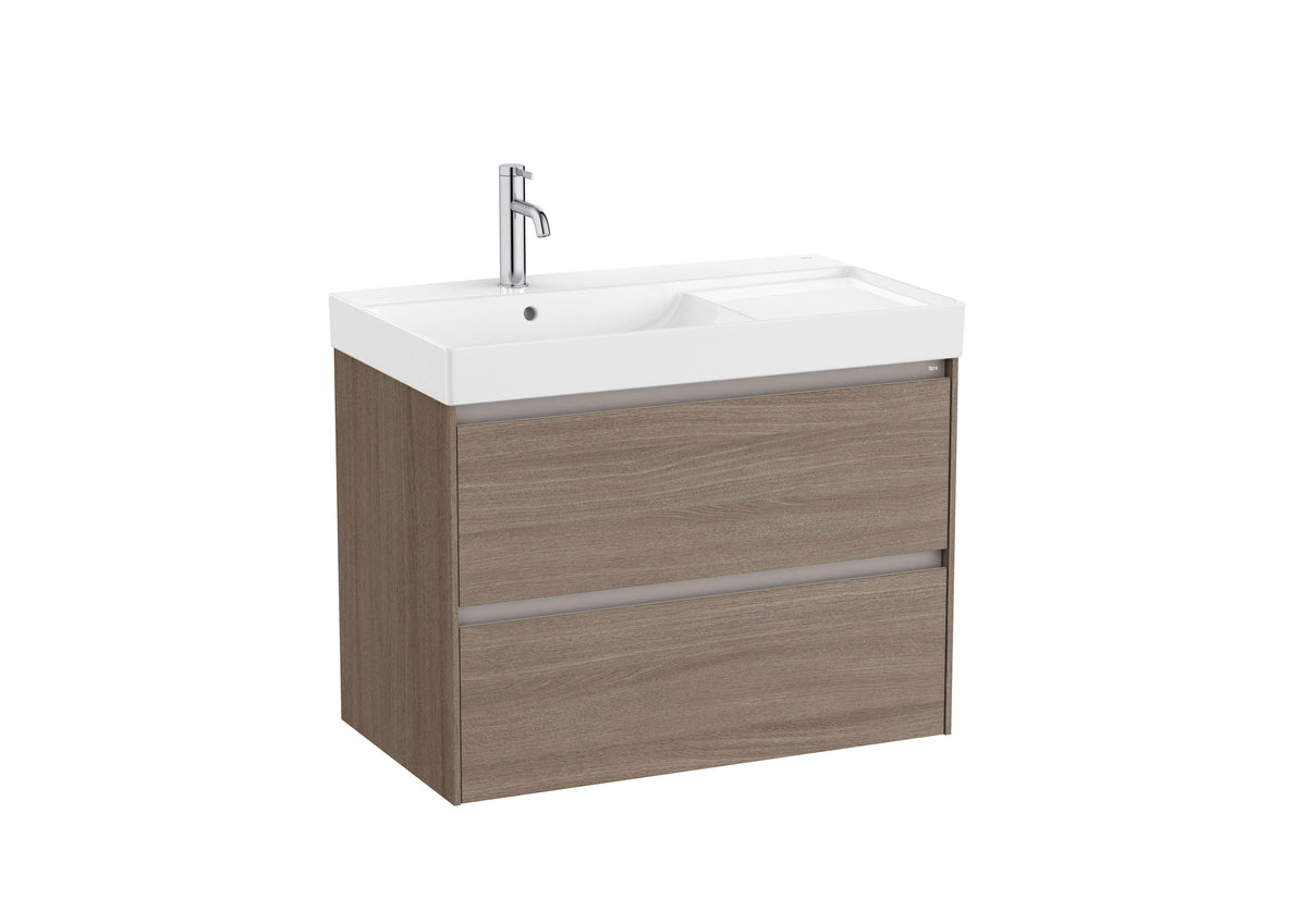 Mobilier baie cu două sertare și lavoar pe stânga, Roca Ona, Dark Elm, 80 cm, A851692511