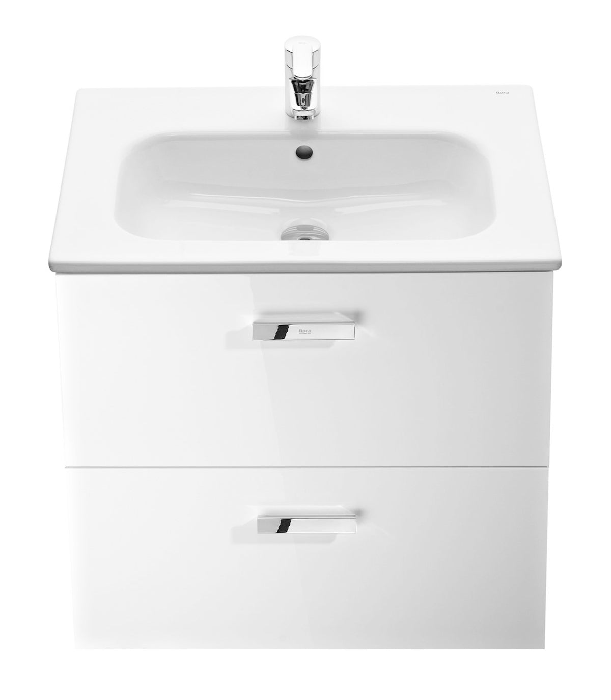 Mobilier baie cu două sertare și lavoar, Roca Victoria Basic, 60 cm, Glossy White