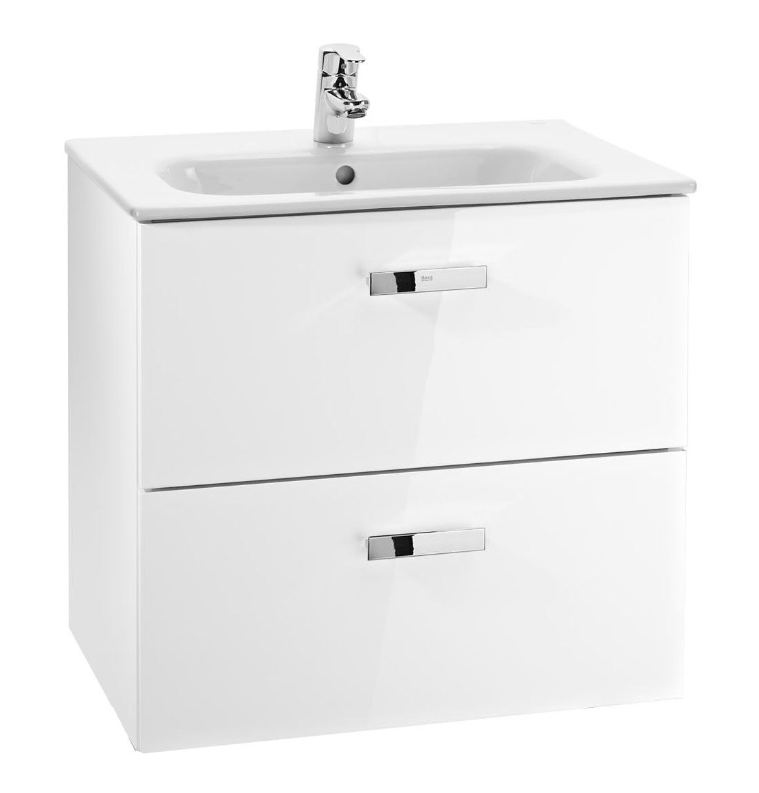 Mobilier baie cu două sertare și lavoar, Roca Victoria Basic, 60 cm, Glossy White