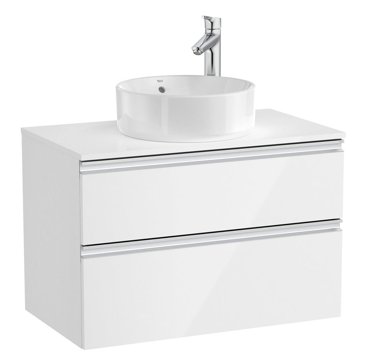 Mobilier baie cu două sertare pentru lavoar pe blat, Roca The Gap, 80 cm, Glossy White