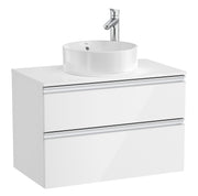 Mobilier baie cu două sertare pentru lavoar pe blat, Roca The Gap, 80 cm, Glossy White