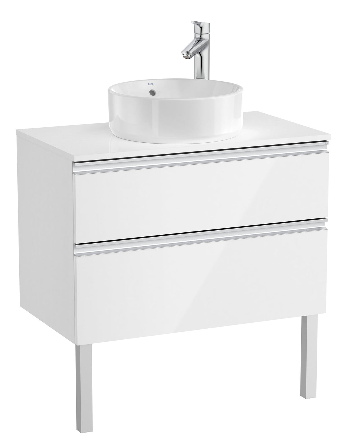 Mobilier baie cu două sertare pentru lavoar pe blat, Roca The Gap, 80 cm, Glossy White