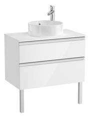 Mobilier baie cu două sertare pentru lavoar pe blat, Roca The Gap, 80 cm, Glossy White