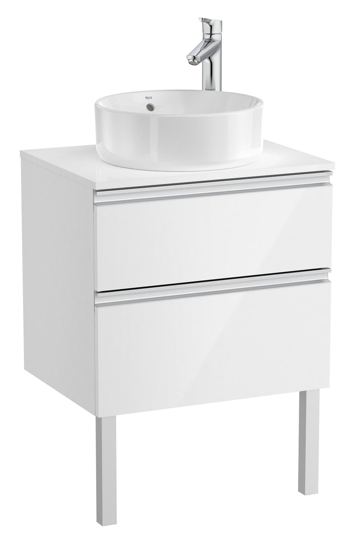 Mobilier baie cu două sertare pentru lavoar pe blat, Roca The Gap, 60 cm, Glossy White