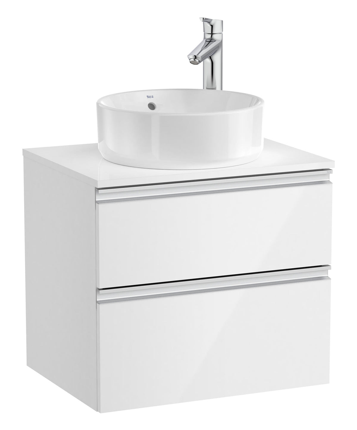 Mobilier baie cu două sertare pentru lavoar pe blat, Roca The Gap, 60 cm, Glossy White