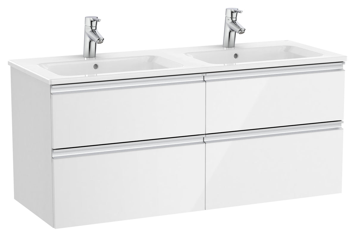 Mobilier baie cu patru sertare și lavoar dublu, Roca The Gap, 120 cm