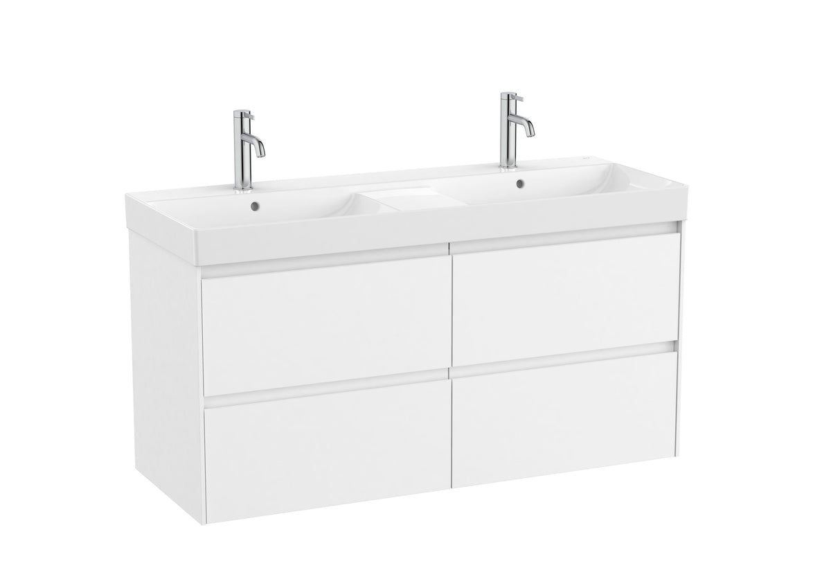 Mobilier baie cu patru sertare și lavoar dublu Roca Ona, Matt White, 120 cm, A851694509