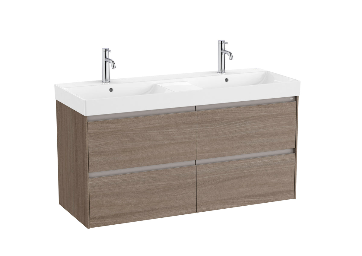 Mobilier baie cu patru sertare și lavoar dublu Roca Ona, Dark Elm, 120 cm, A851694511