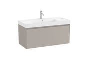 Mobilier baie cu un sertar și lavoar cu orificiu central pentru baterie, Roca Ona, Sand Grey, cu polițe stânga-dreapta, 100 cm, A851686510