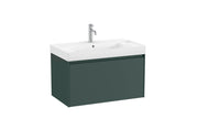 Mobilier baie cu un sertar și lavoar cu orificiu central pentru baterie, Roca Ona, Matt Green, cu polițe stânga-dreapta, 80 cm, A851685513