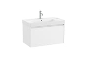 Mobilier baie cu un sertar și lavoar cu orificiu central pentru baterie, Roca Ona, Matt White, cu polițe stânga-dreapta, 80 cm, A851685509