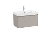 Mobilier baie cu un sertar și lavoar cu orificiu central pentru baterie, Roca Ona, Sand Grey, cu polițe stânga-dreapta, 80 cm, A851685510