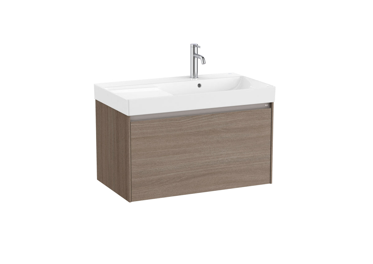 Mobilier baie cu un sertar și lavoar pe dreapta, Roca Ona, Dark Elm, 80 cm, A851719511