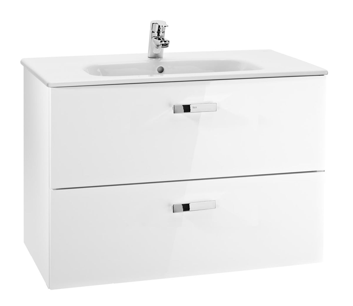 Mobilier cu două sertare și lavoar, Roca Victoria Basic, 80 cm, Glossy White