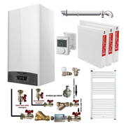 Pachet apartament cu 2 camere, centrala termica murala in condensare Ariston CLAS ONE+ WI-FI 24, Gaz, 24 kW, Termostat, kit de evacuare inclus, calorifere otel, kit armaturi